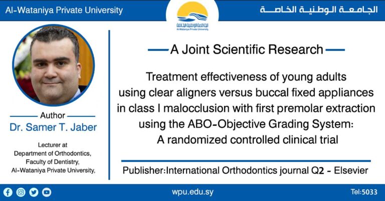 A joint scientific research by Dr. Samer Tarif Jaber in International Orthodontics journal – Elsevier