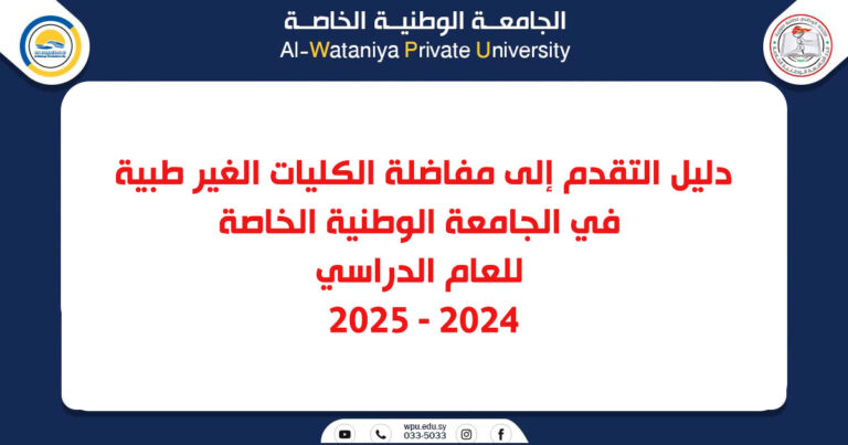 دليل التقدم إلى مفاضلة الكليات الغير طبية في الجامعة الوطنية الخاصة  للعام الدراسي  2024 – 2025