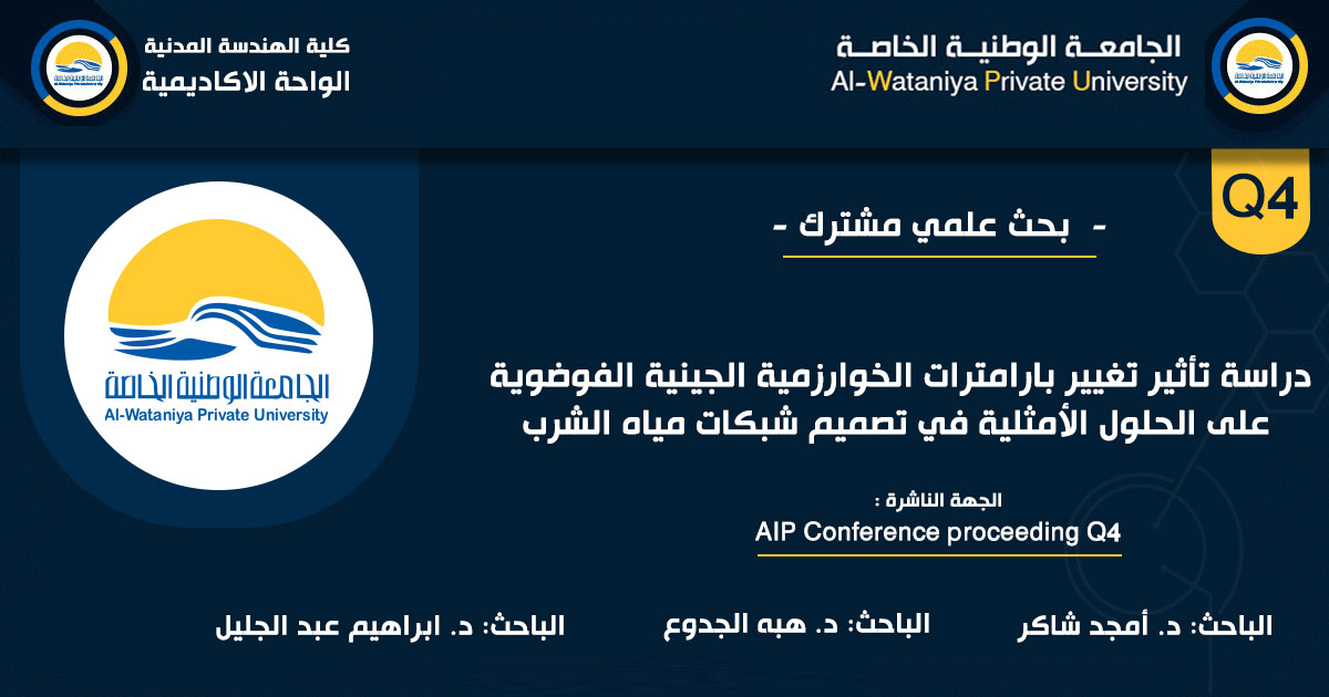 دراسة تأثير تغيير بارامترات الخوارزمية الجينية الفوضوية على الحلول الأمثلية في تصميم شبكات مياه الشرب