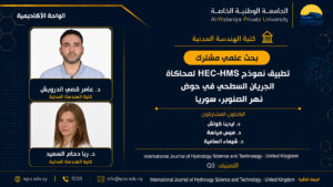 بحث علمي مشترك بعنوان : تطبيق نموذج HEC-HMS لمحاكاة الجريان السطحي في حوض نهر الصنوبر، سوريا